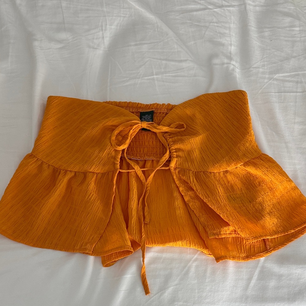 wild fable Orange Tie-Front Ruffle Crop Top